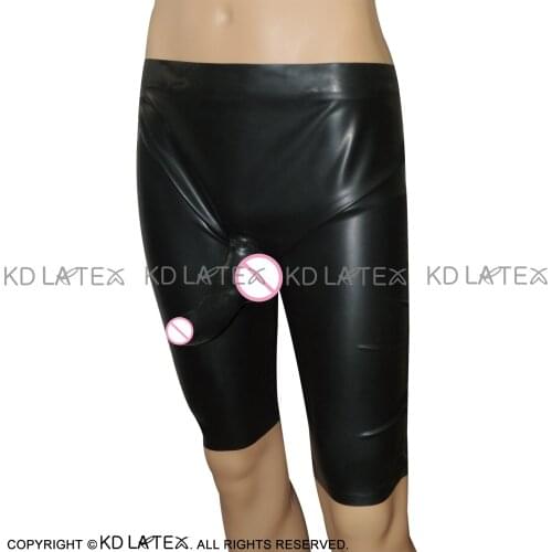 Black Latex Long Leg Boxer Shorts With Anatomical Penis Sheath Rubber Underwear DK-0027