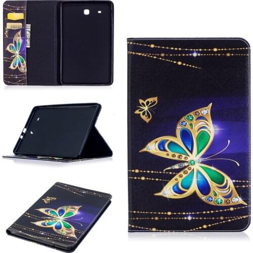Colored Drawing PU Leather Tablet PC Cases with Kickstand For Samsung Galaxy Tab E 9.6 T560/T561 Tablet Cases with Card Holders