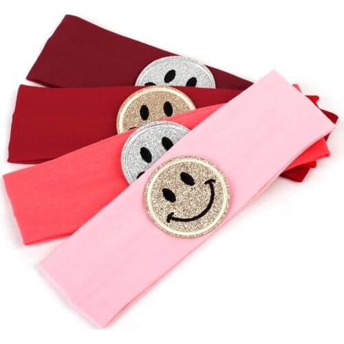 2019 New Fashion Children Smiling Face Hairbands Cotton Solid Headwear For Girls Kids Handmade Hair Accessories Headband