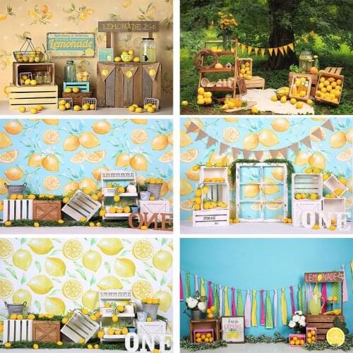 Mehofond Fresh Lemon Fruit Background Photography Newborn Baby 1st Birthday Backdrop Decoration Wood Box Photo Studio Photozone