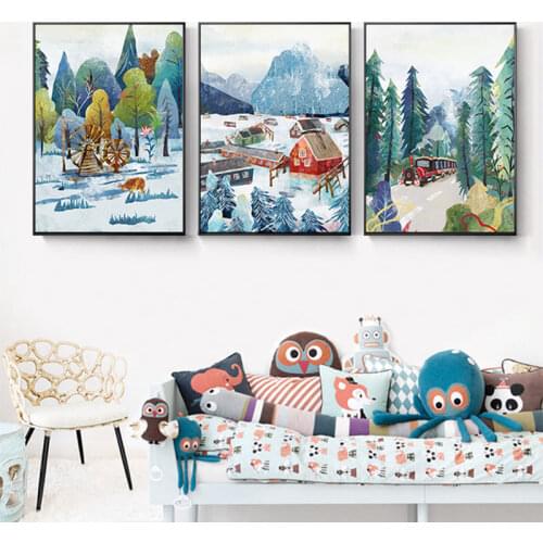 Canvas Painting Fairy Tale Wall Art Train Boat Forest Posters and Prints Wall Pictures for Living Room Decoration Home Decor