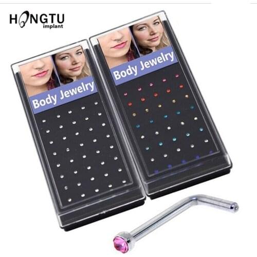40PCS L Shaped Nose Ring Unisex Piercing Septum Clicker Nose Septum Ring CZ Gem Nose Studs Accessories And Jewelry In Body