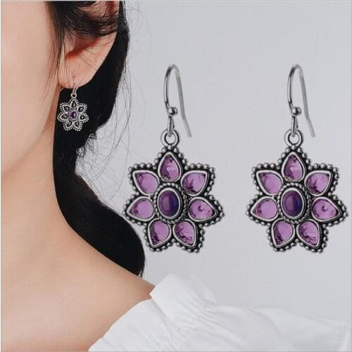 Everoyal Trendy 925 Sterling Silver Earrings For Women Accessories Fashion Crystal Purple Flower Drop Earrings Girls Birthday
