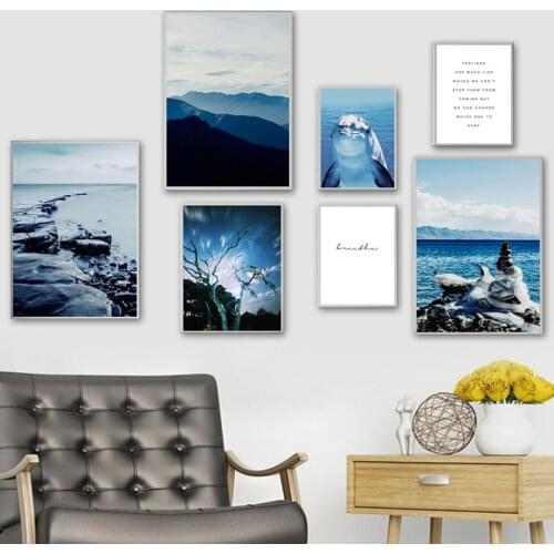 Mountains ocean dolphin landscape Wall Art Canvas Painting Nordic Posters And Prints Wall Pictures For Living Room Home Decor