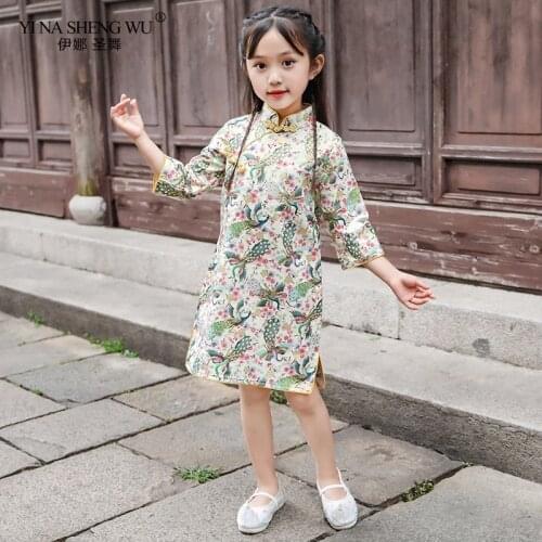 New Cute Baby Girls' Dresses Children Chinese Half Sleeve Qipao Cheongsam Dress New Year Gift Kids Party Clothes Costume Wear