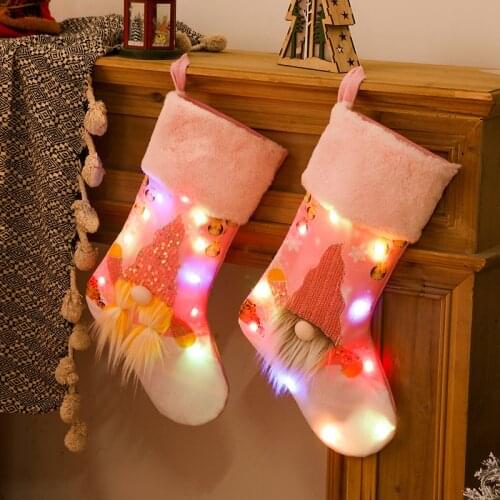 New large Christmas Stocking LED light Fireplace Decor Socks Kids Gift Bags Candy Holder Christmas Decor for Home Drop Ornament
