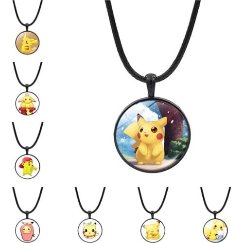 Pokemon Pikachu Time Gemstone Glass Pendant Necklace Cartoon Anime Character Cute Style Jewelry Chain Necklace Birthday Gift
