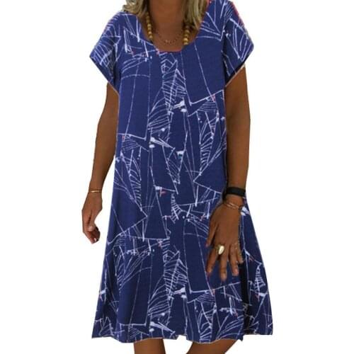Summer Women Dress Vintage Round Neck Breathable Women Clothing Beach Casual Dress Party Knee-Length Dresses