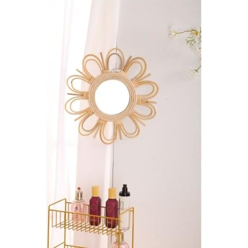 Woven Rattan Dressing Mirror Innovative Art Decoration Makeup Mirrors Bathroom Bedroom Wall Hanging Mirror H3CC