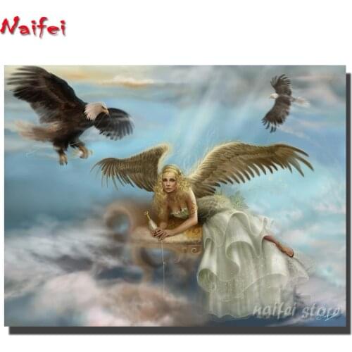 Full Square Diamond Painting Cross Stitch 5D Embroidery Eagle and angel fantasy painting Rhinestone Diamond Mosaic Home Decor