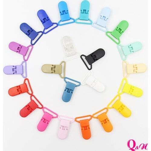 Q&N ribbon 50PCS 25mm Plastic Pacifier Clips Soother Holder for Baby Pacifier 15 Colors to Choose free shipping