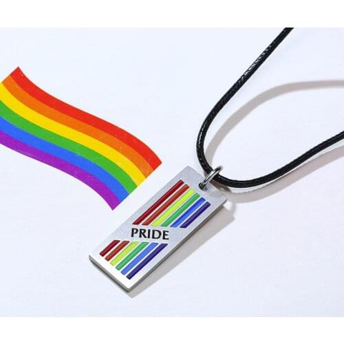 RAINBOW PRIDE FLAG DOG TAG PENDANT FOR MEN STAINLESS STEEL NECKLACE