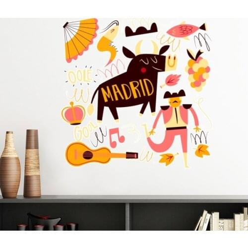 Madrid Spanish Bullfight Music Fiesta Removable Wall Sticker Art Decals Mural DIY Wallpaper for Room Decal