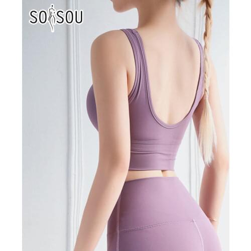 SOISOU Women Gym Breathable Sport Wear Slim Fit Sexy Bra Workout Bra Top High Elasticity Yoga Bra