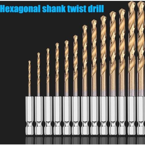 13 pieces/set 1.6mm-6.5mm hexagonal shank twist drill HSS high speed steel titanium plated drill bit set drilling tool