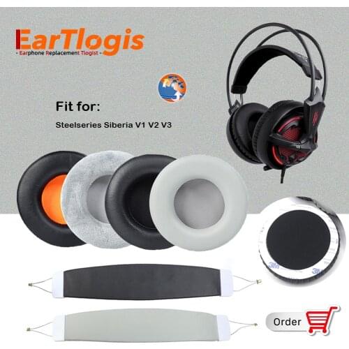 EarTlogis Replacement Parts for Steelseries Siberia V1 V2 V3 V 1 2 3 Headset Ear Pads Bumper Headband Earmuff Cover Cushion