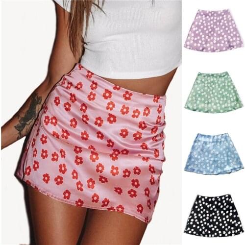 Women 2021 summer mini skirts high waist satin floral printed short skirt American new sexy pink pencil skirts above knee BSQ096