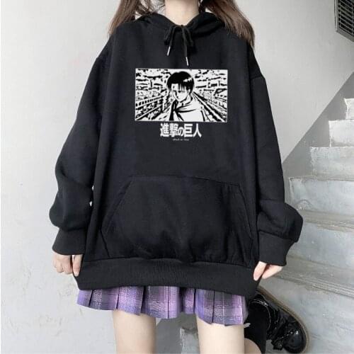 Gothic Casual Hoodies Women Anime Attack on Titan Levi·Ackerman Print Female Pullovers Punk Manga Shingeki No Kyojin Sweatshirt