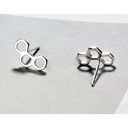 MEYRROYU 925 Sterling Silver Hign Quality Geometric Three Polygon Stitching Hollow Stud Earrings Female Creative Jewelry Gifts