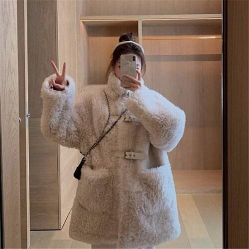 Winter Coat Women Plus Size Coat Solid Faux Lamb Fur Jacket Warm Thick Loose Plush Coat Winter Long Jacket Women Teddy Jacket