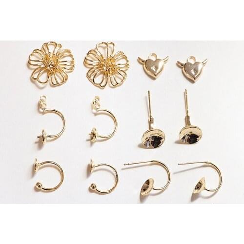 10pcs Korean elegant stud Earrings For Women Copper-plated C-shaped ear clip flower diy jewelry earrings accessories material