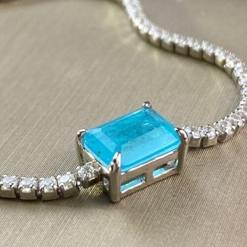 100%Pure 925 Sterling Silver Created Paraiba Tourmaline Gemstone Charm Bracelets tennis bracelet Wedding Engagement Fine Jewelry