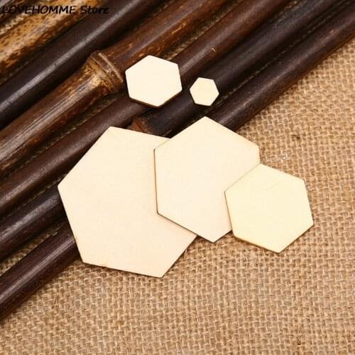 100pcs Beech Wooden Hexagonal Pieces Ornaments Wooden Shapes Ornaments Embellishment DIY Crafts Decorations 10/20/30/40/50MM