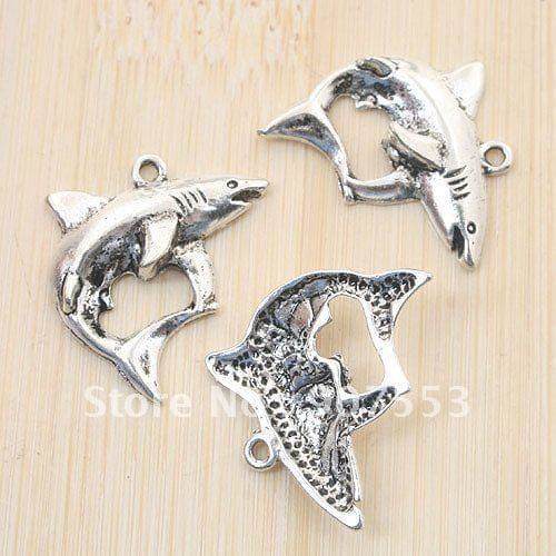 20pcs antique silver/ bronze /dark gold color shark design pendant charms