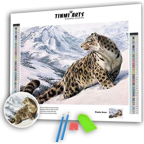 5D DIY Diamond Painting Full Round Drill Snow Leopard Mosaic Art Velet Canvas Animal Kit Embroidery Wall Sticker Decoration Home