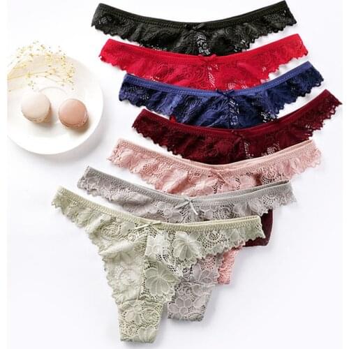 7 Pcs/Lot Sexy Lace Panties Women Thongs Breathable Low Waist Fashion Womens G-String Hollow Transparent Underwear Lingerie
