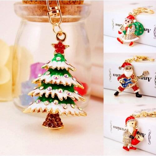 Christmas Tree Santa Claus Keyrings Creative Crystal Rhinestone Key Holder Chains Purse Bag Pendant For Car Keychains Xmas Gift