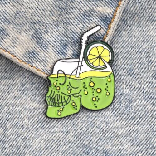 Punk style pin teapot lemon juice skull cowboy badge student trend fashion skull alloy brooch