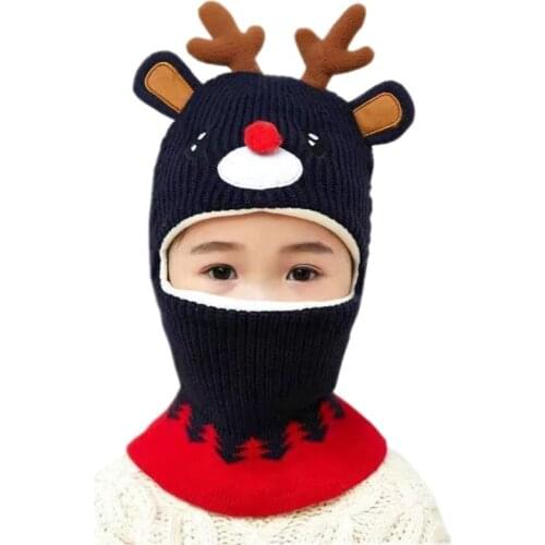 Baby Girl Hat Child Winter Cap Baby Cartoon Knitted Hats for Girls Boy Velvet Windproof Warm Ear Scarf One-Piece Hat Baby Hats