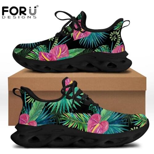 FORUDESIGNS Spring New Design Hawaiian Tropical Monstera Pattern Women Fashion Lace Up Breathable Light Sneakers Ladies Shoes