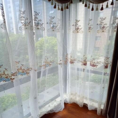 French Curtainsfor Living Room Bedroom Romantic Embroidered Tulle Screen Pastoral Hanging Basket Finished Product Customization
