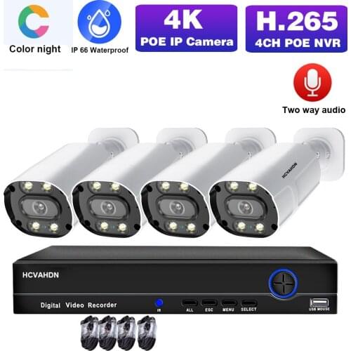 CCTV Camera Security System Kit POE 4K 4CH H.265 NVR Kit Outdoor Waterproof Video Surveillance System Kit 2 Way Audio IP Camera