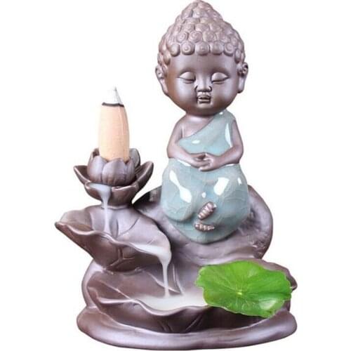 Ceramic Backflow Incense Burner Creative Lotus Monk Aroma Burner Sandalwood Incense Holder Tea Pet Tea Ceremony Home Decor