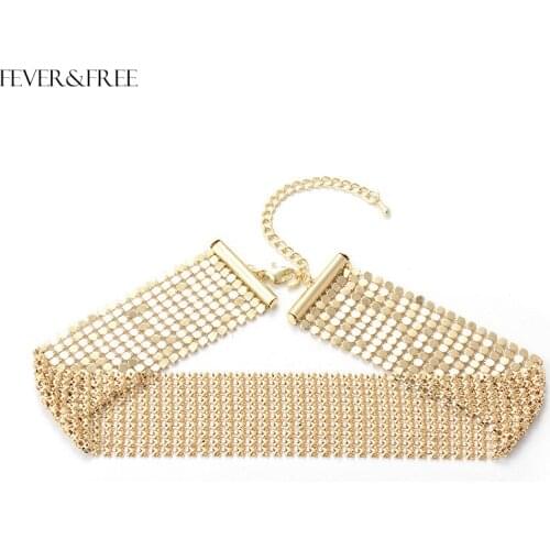 Fever&Free 3 Colors Steampunk Choker Necklace For Women Wide Chain Mesh Statement Punk Necklaces Maxi Jewelry Collares Wholesale