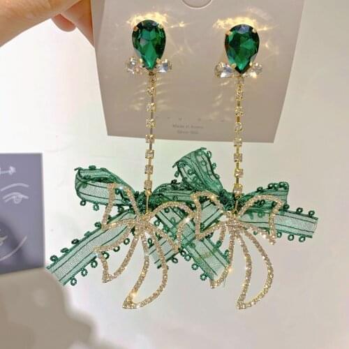 Korean Luxury Heart Long Tassel Drop Earrings For Women Girls Elegant Lace Bowknot Brincos Jewelry