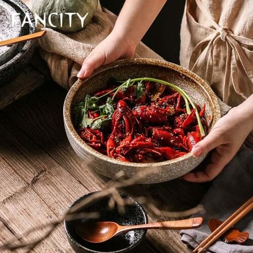 FANCITY Creative Japanese ceramic tableware: big bowl, big soup bowl, crayfish bowl, salad bowl, spicy hot bowl, sauerkraut fish