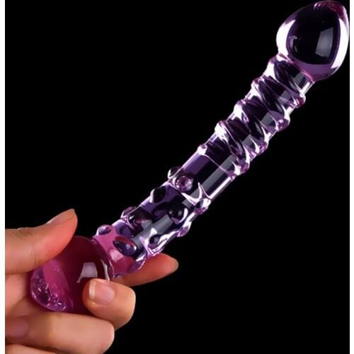 LINWO Double Ended Crystal Purple Pyrex Glass Dildo Artificial Penis Granule Spiral G Spot Simulator Adult Sex Toys for Woman