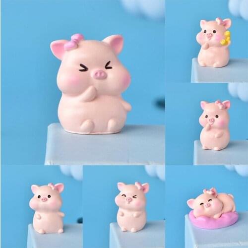 Cute Fortune Pig Resin Miniature Crafts Christmas Pendant Lucky Piggies Cake Topper Decoration DIY Micro Landscape New Year 2021