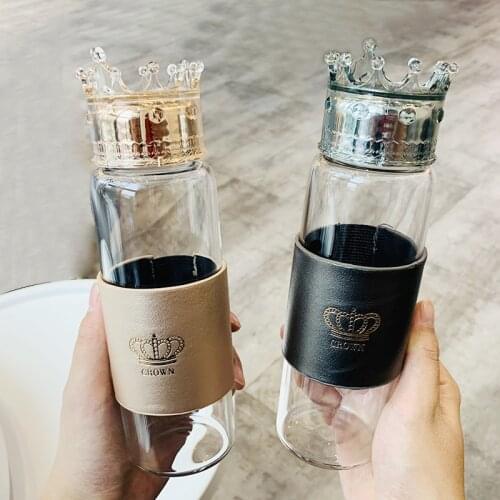 Fashion Queen Crown Lid Glass Water Bottle Heat Insulation Drinking Cup Gifts