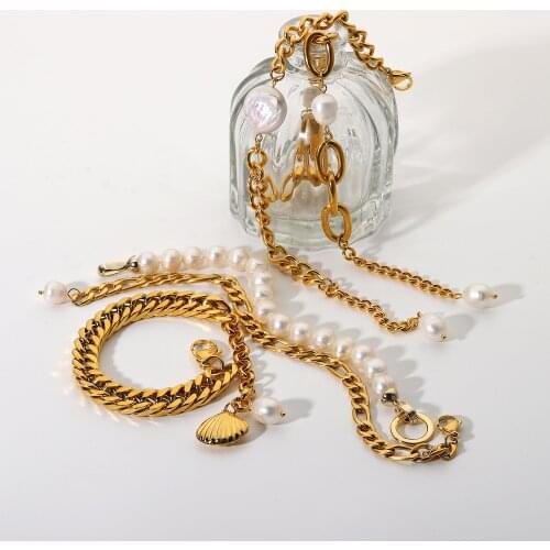 French Elegant Freshwater Pearl Bracelets For Women Cuban Chain Stainless Steel Bracelet Party Jewelry Waterproof