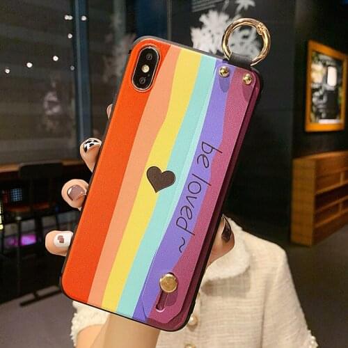 Sumkeymi Rainbow Heart Soft TPU Neck Wrist Strap Phone Holder Case For iphone 12 11 7 8 Plus mini Pro Max X XS XR Hand Band Case