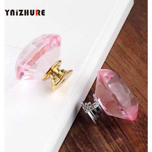 2019 New 40mm Diamond Shape Pink Crystal Glass Knobs Cupboard Pulls Drawer Handle Kitchen Cabinet Jewelry Wardrobe 1PCS