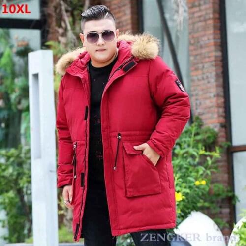 New mens plus size down jacket plus size plus size long fur collar youth red winter jacket down coat 10XL 8XL 7XL