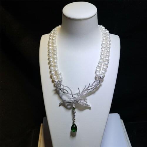 Natural Pearl Double Strand Necklace Luxury Accessories Collar Chain European American Fashion necklace Authentic Pearls