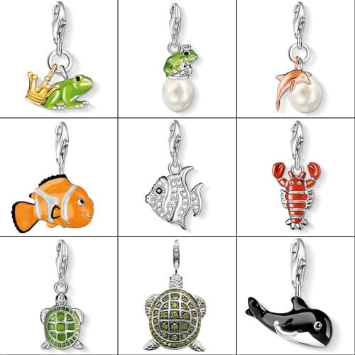 Fish Frog Crown Dolphins Killer whales Tortoise Lobster Pendant Charm 925 Sterling Silver Jewelry Bracelet Necklace Accessories