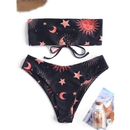 Sexy Low Wasit Thong Bikini Women Swimwear 2021 Bandeau Print swimsuit Push Up Biquini Brazilian Female Bathing Suit 2021 New